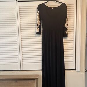 Bellamie Black Maxi Dress with Cream Lace Accents. M